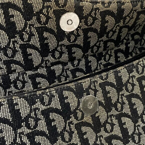 Auth DIOR/ChristianDior Saddle Bag Black Cream Jacquard Leather Handbag - Picture 13 of 16